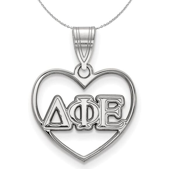 Sterling Silver Delta Phi Epsilon Heart Greek Necklace - 24 Inch - Picture 1 of 8